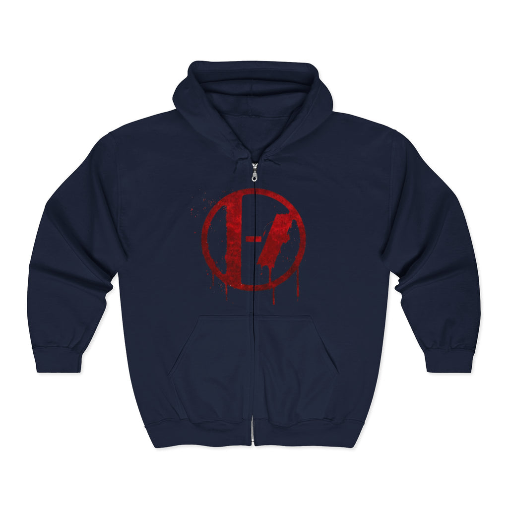 Red Drip Circle Logo Hoodie | Full Zip Hooded Sweatshirt