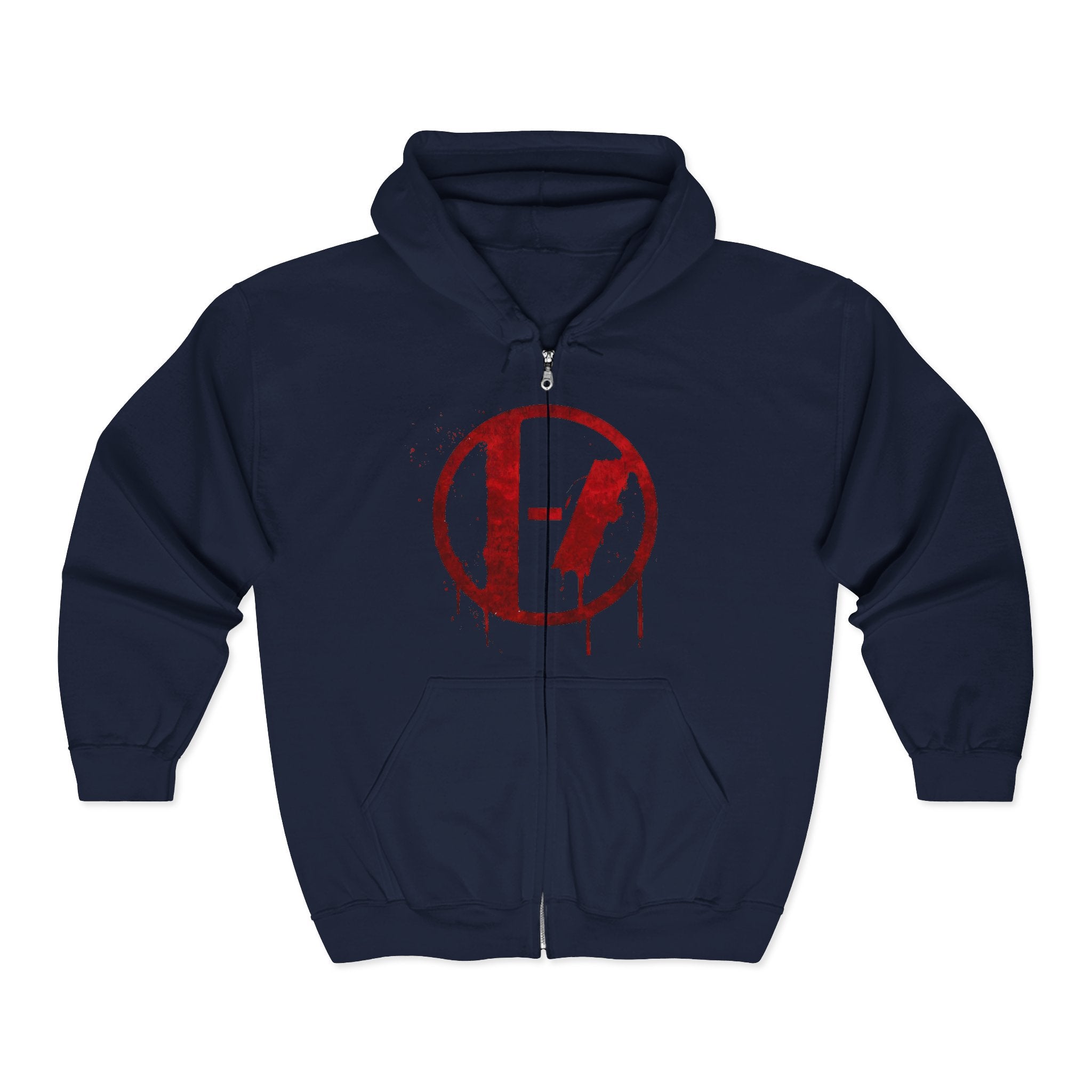 Red Drip Circle Logo Hoodie | Full Zip Hooded Sweatshirt
