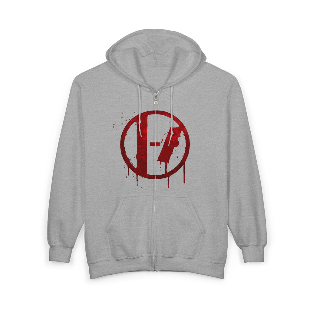 Red Drip Circle Logo Hoodie | Full Zip Hooded Sweatshirt
