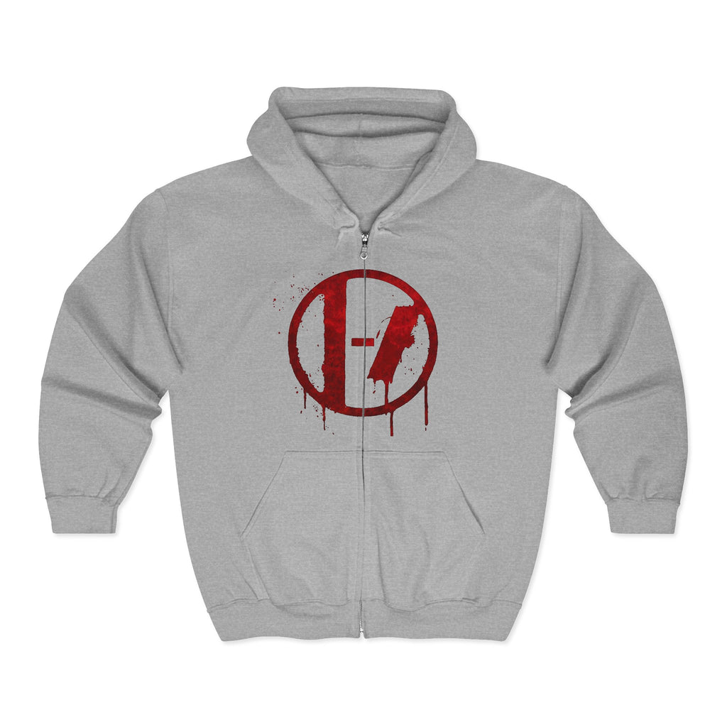 Red Drip Circle Logo Hoodie | Full Zip Hooded Sweatshirt
