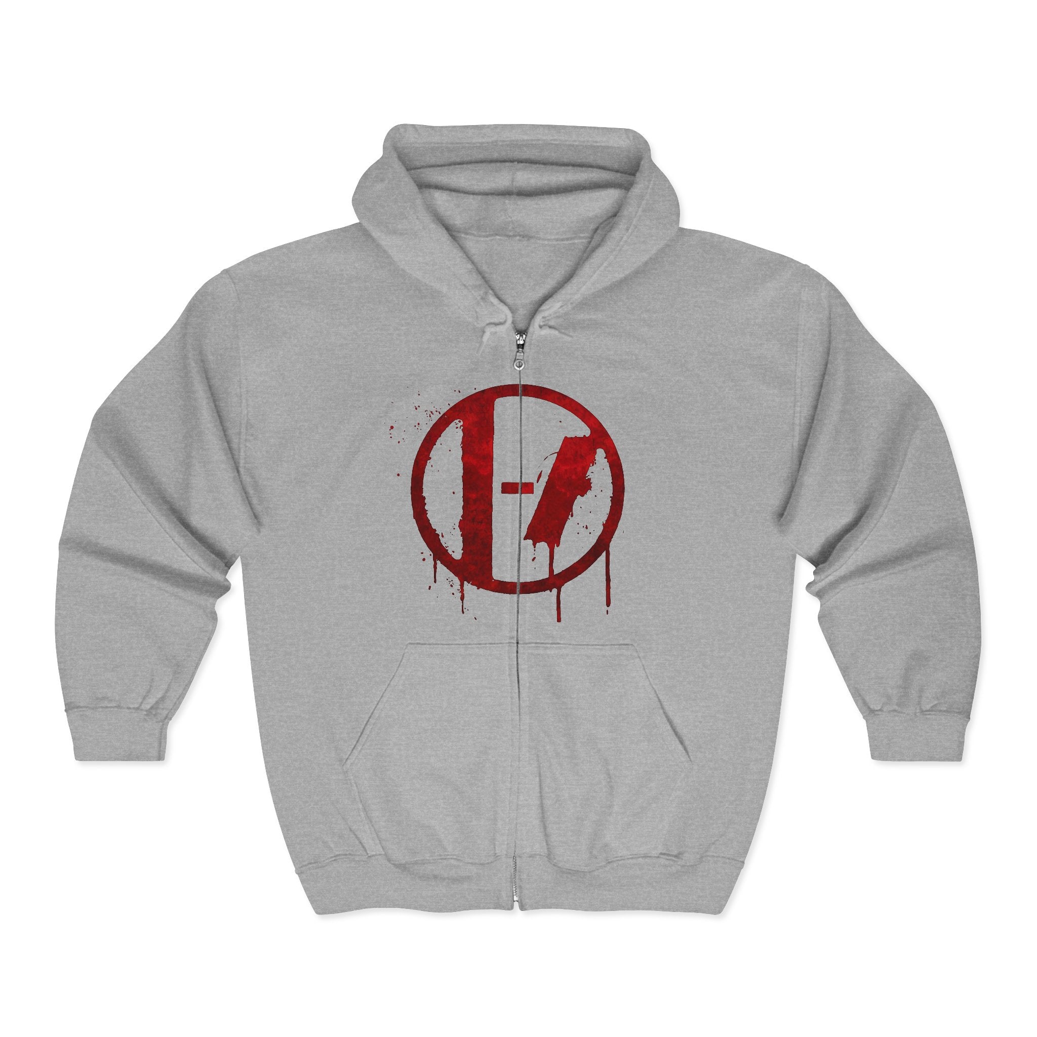 Red Drip Circle Logo Hoodie | Full Zip Hooded Sweatshirt