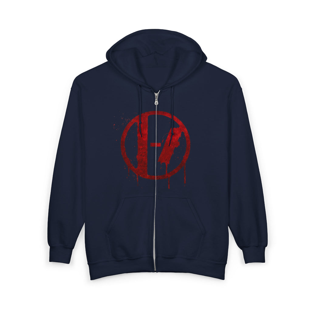 Red Drip Circle Logo Hoodie | Full Zip Hooded Sweatshirt