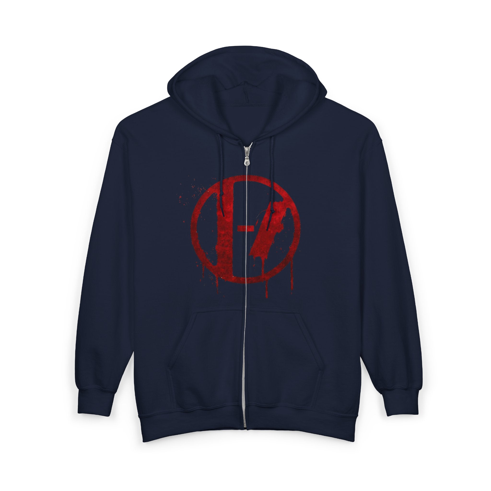 Red Drip Circle Logo Hoodie | Full Zip Hooded Sweatshirt