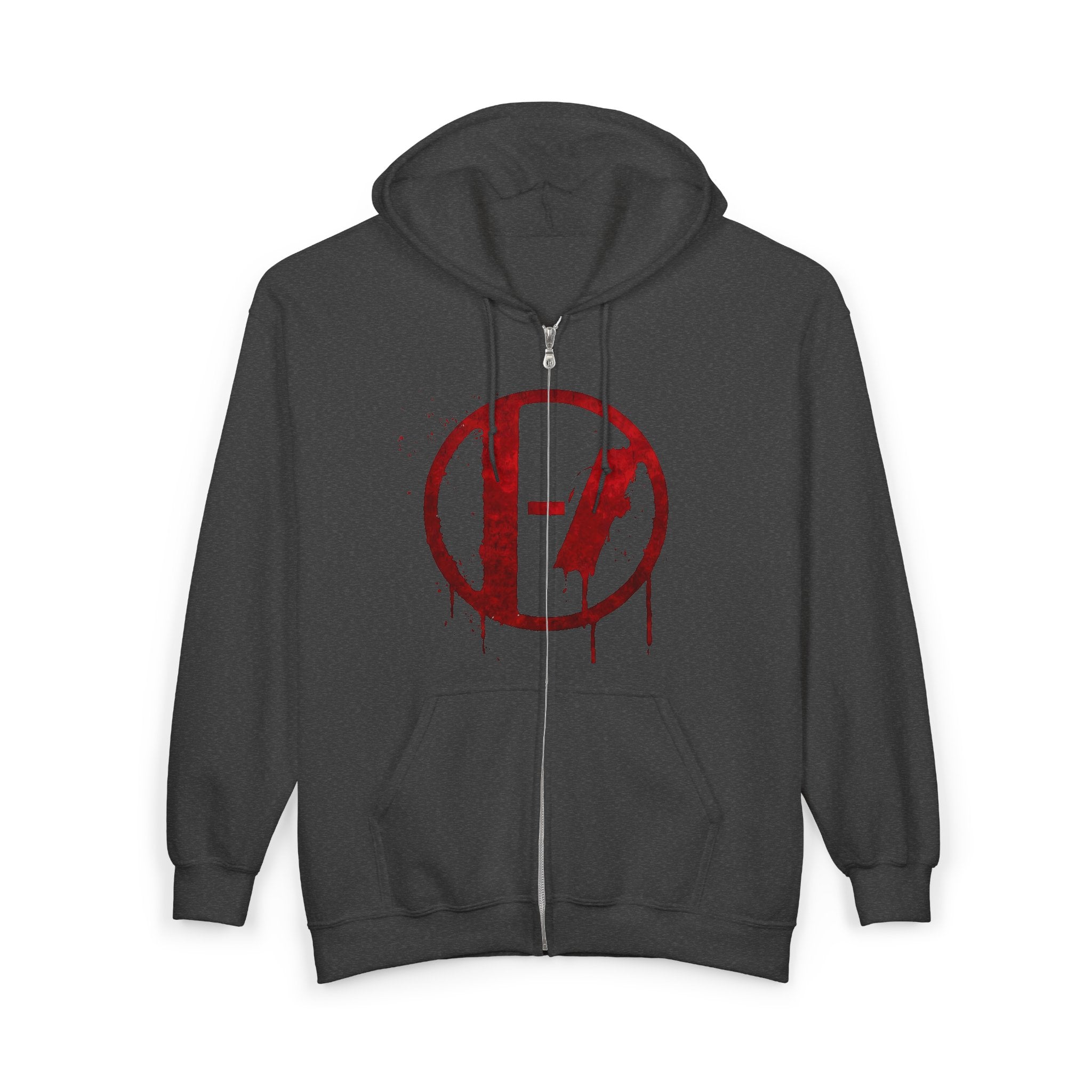Red Drip Circle Logo Hoodie | Full Zip Hooded Sweatshirt
