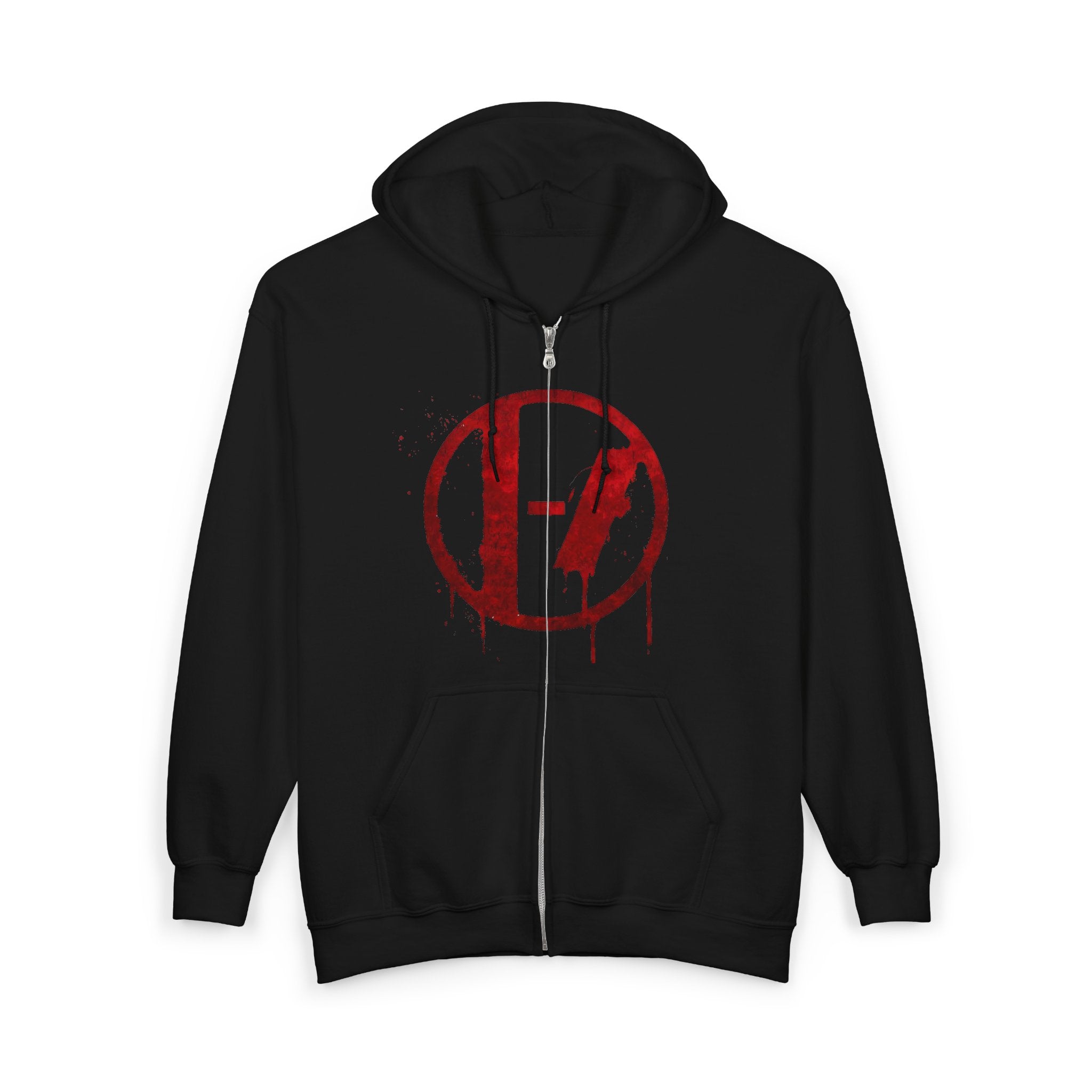 Red Drip Circle Logo Hoodie | Full Zip Hooded Sweatshirt