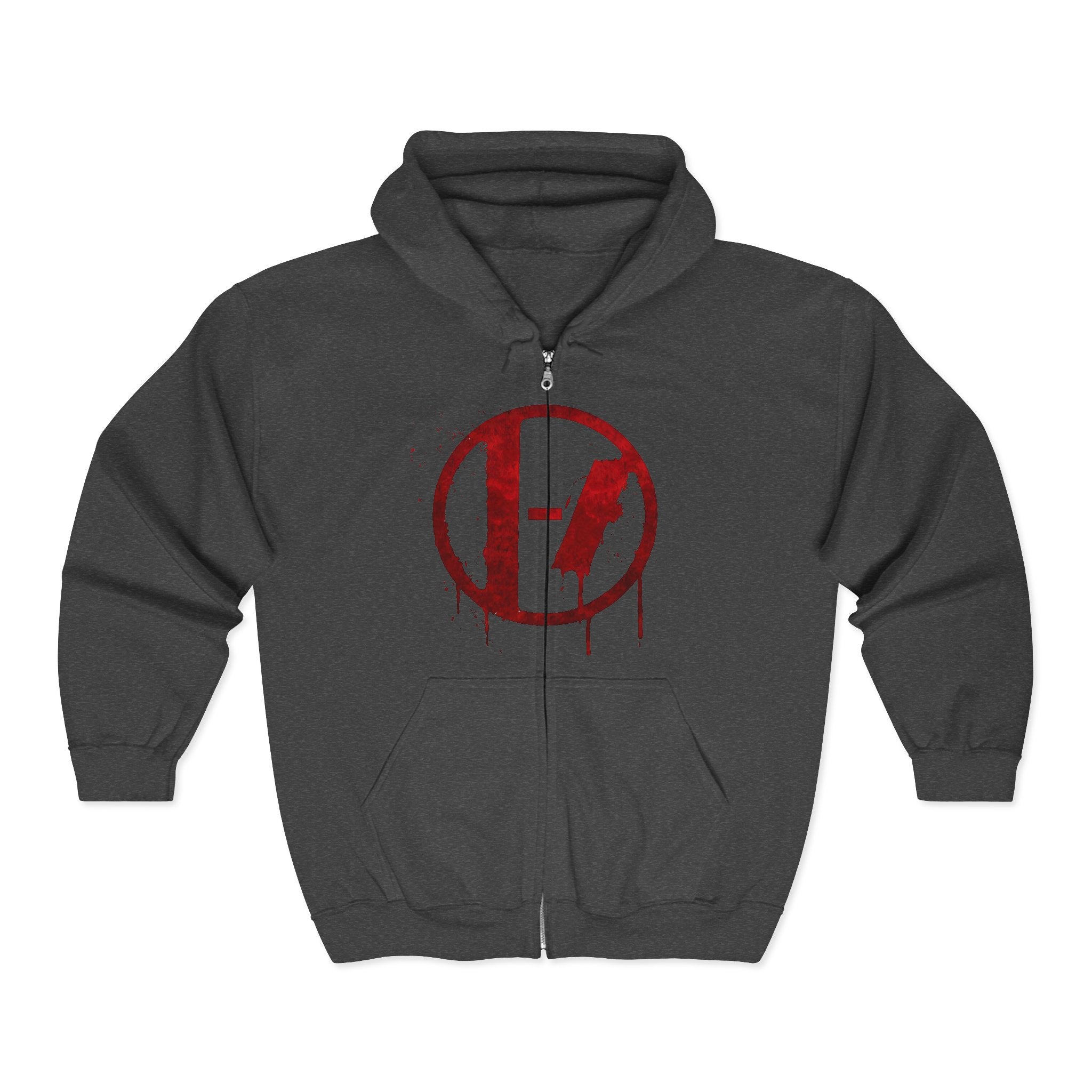 Red Drip Circle Logo Hoodie | Full Zip Hooded Sweatshirt